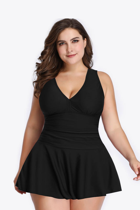 Plus Size Plunge Swim Dress  Swimwear- Doll Fits