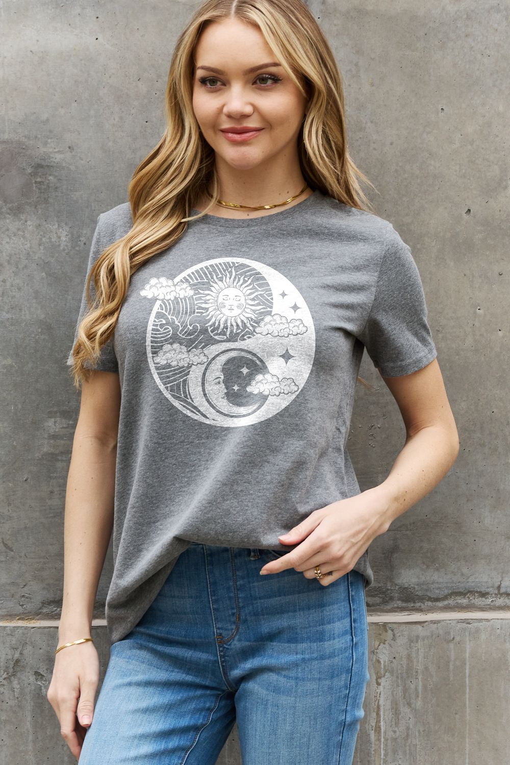 Simply Love Full Size Sun and Moon Graphic Cotton Tee  Shirts & Tops- Doll Fits