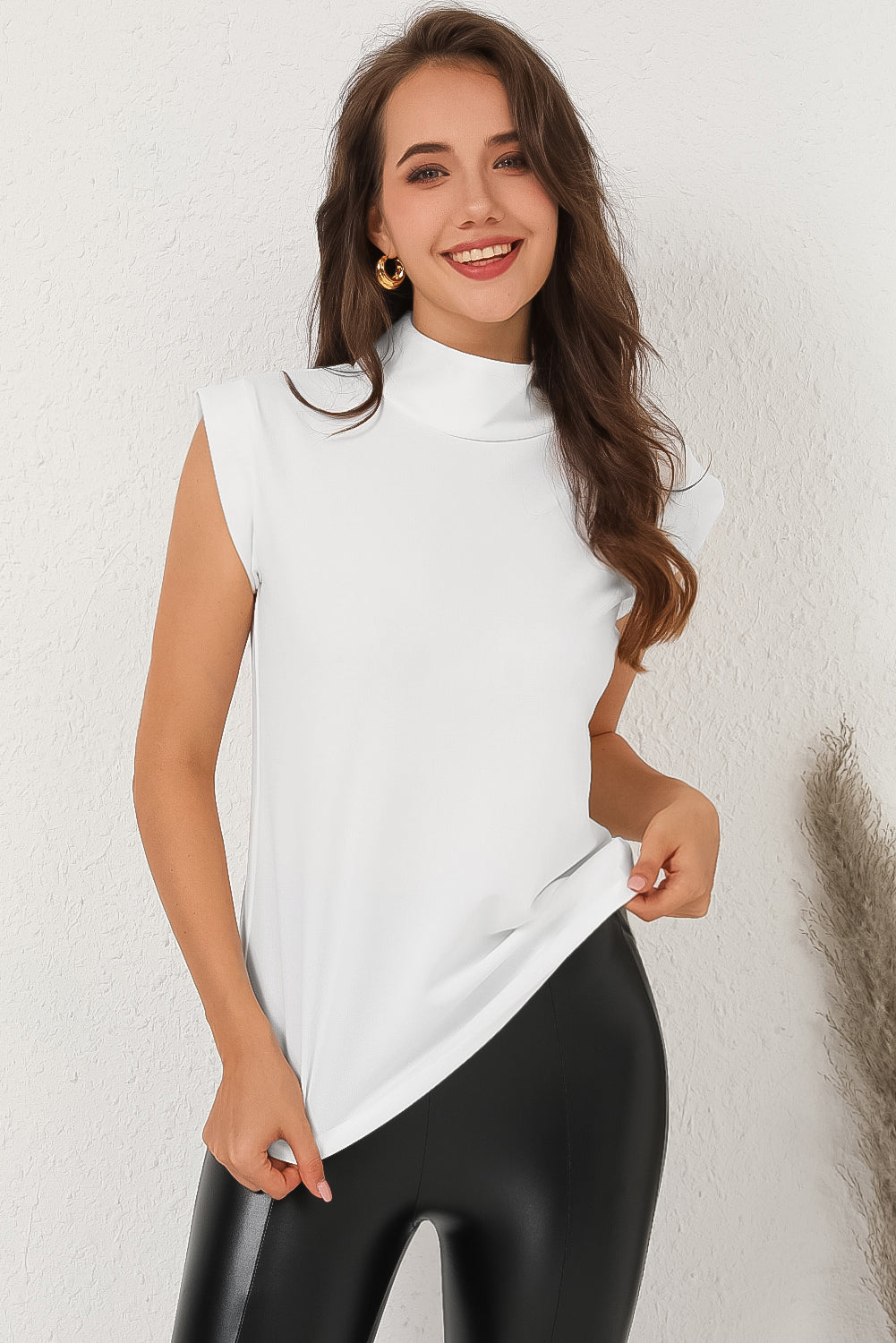 Mock Neck Cap Sleeve Blouse  Shirts & Tops- Doll Fits