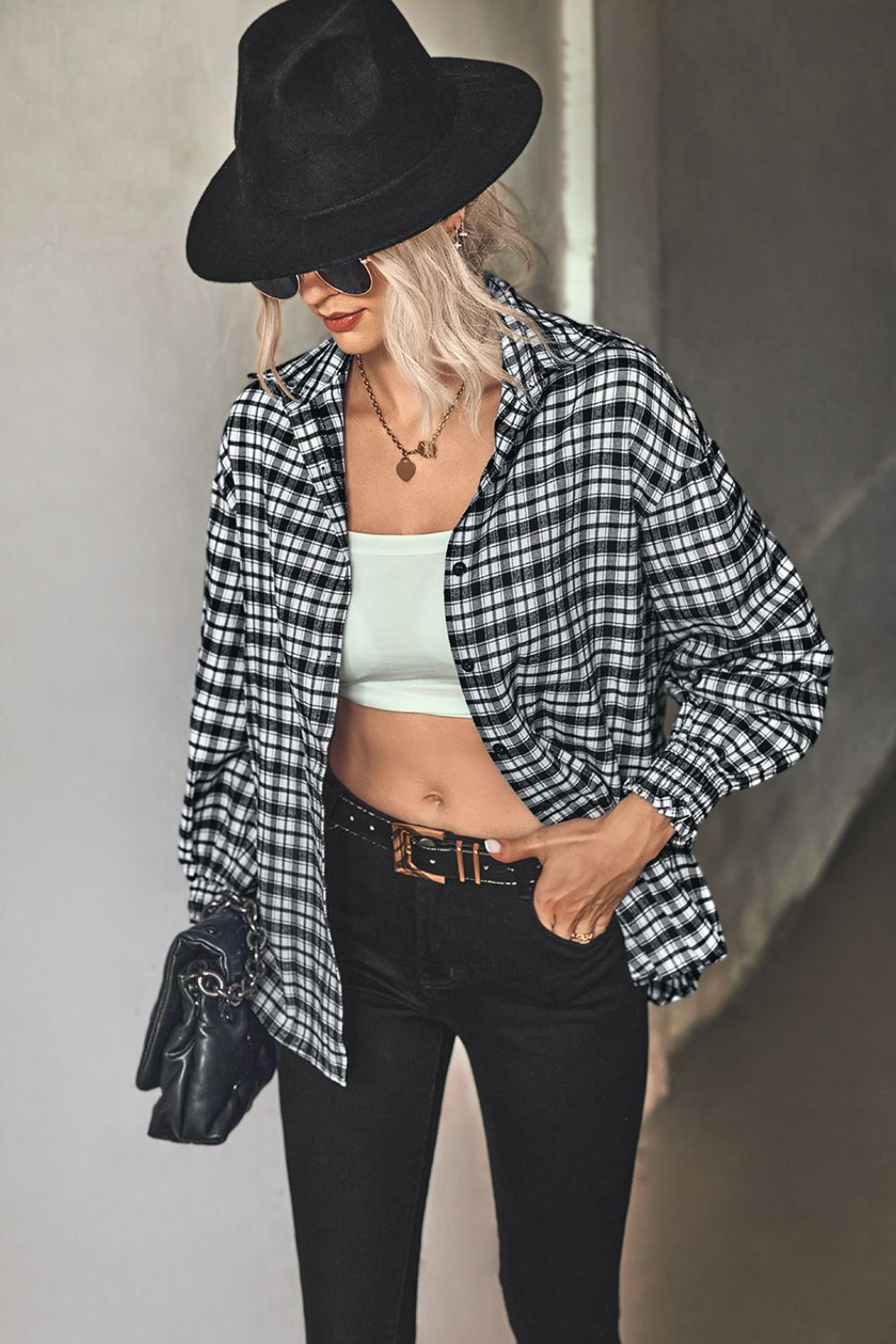 Plaid Button Front Dropped Shoulder Shirt  Shirts & Tops- Doll Fits