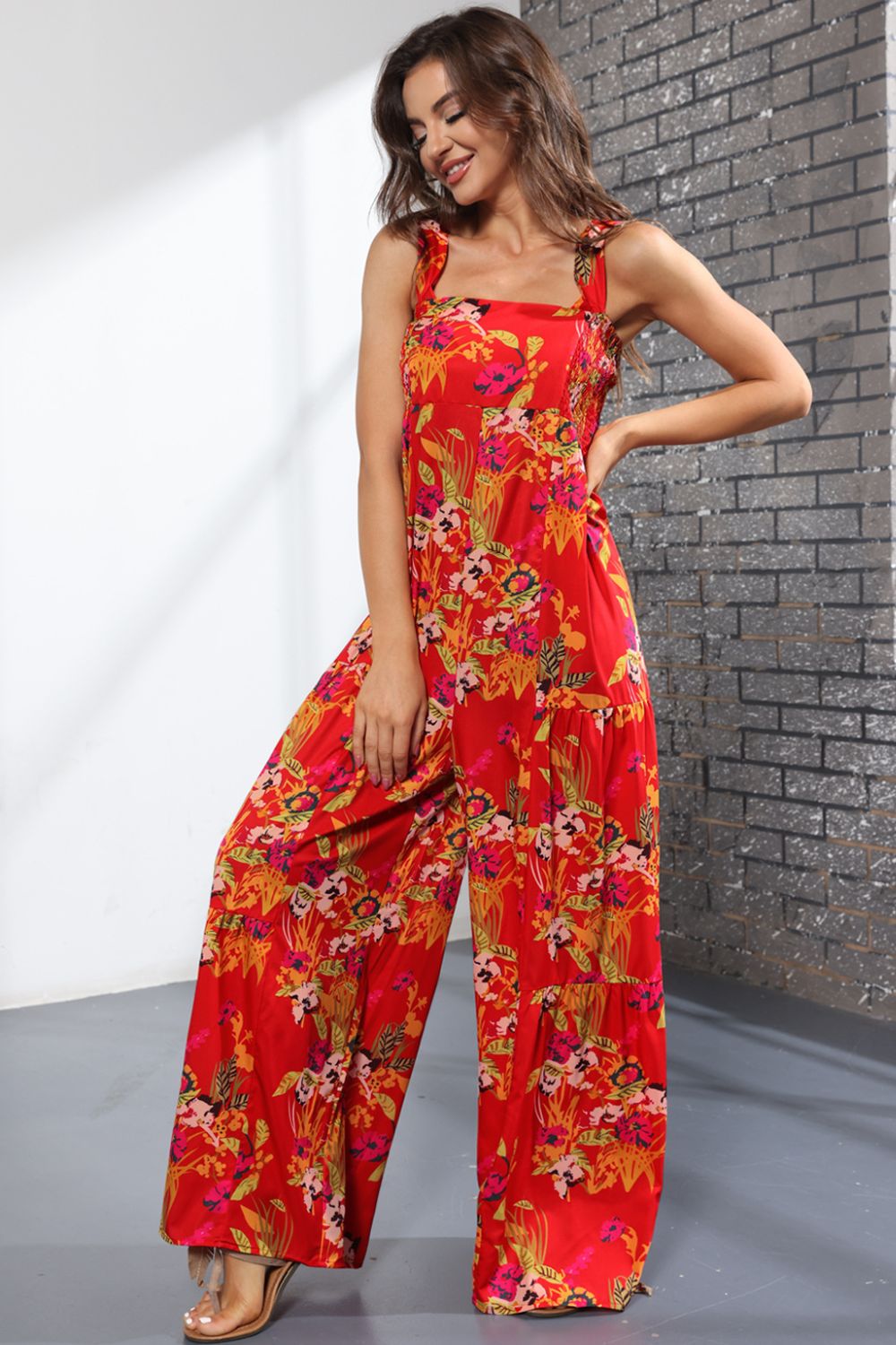 Floral Square Neck Wide Leg Jumpsuit  Jumpsuits & Rompers- Doll Fits