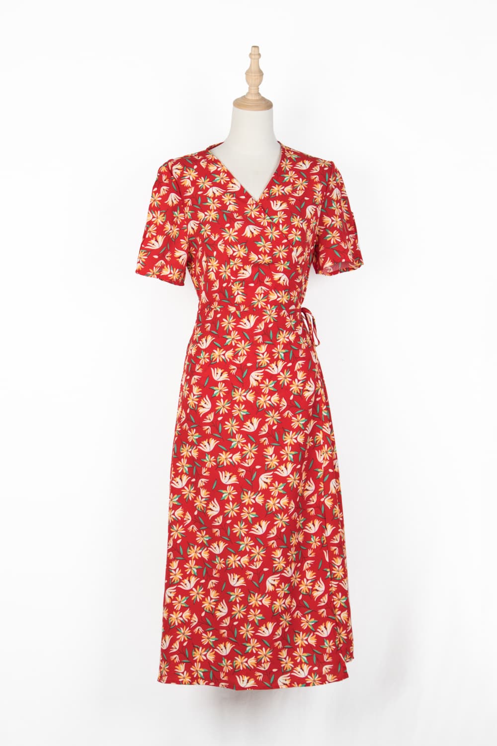 Floral Surplice Neck Short Sleeve Dress  Dresses- Doll Fits
