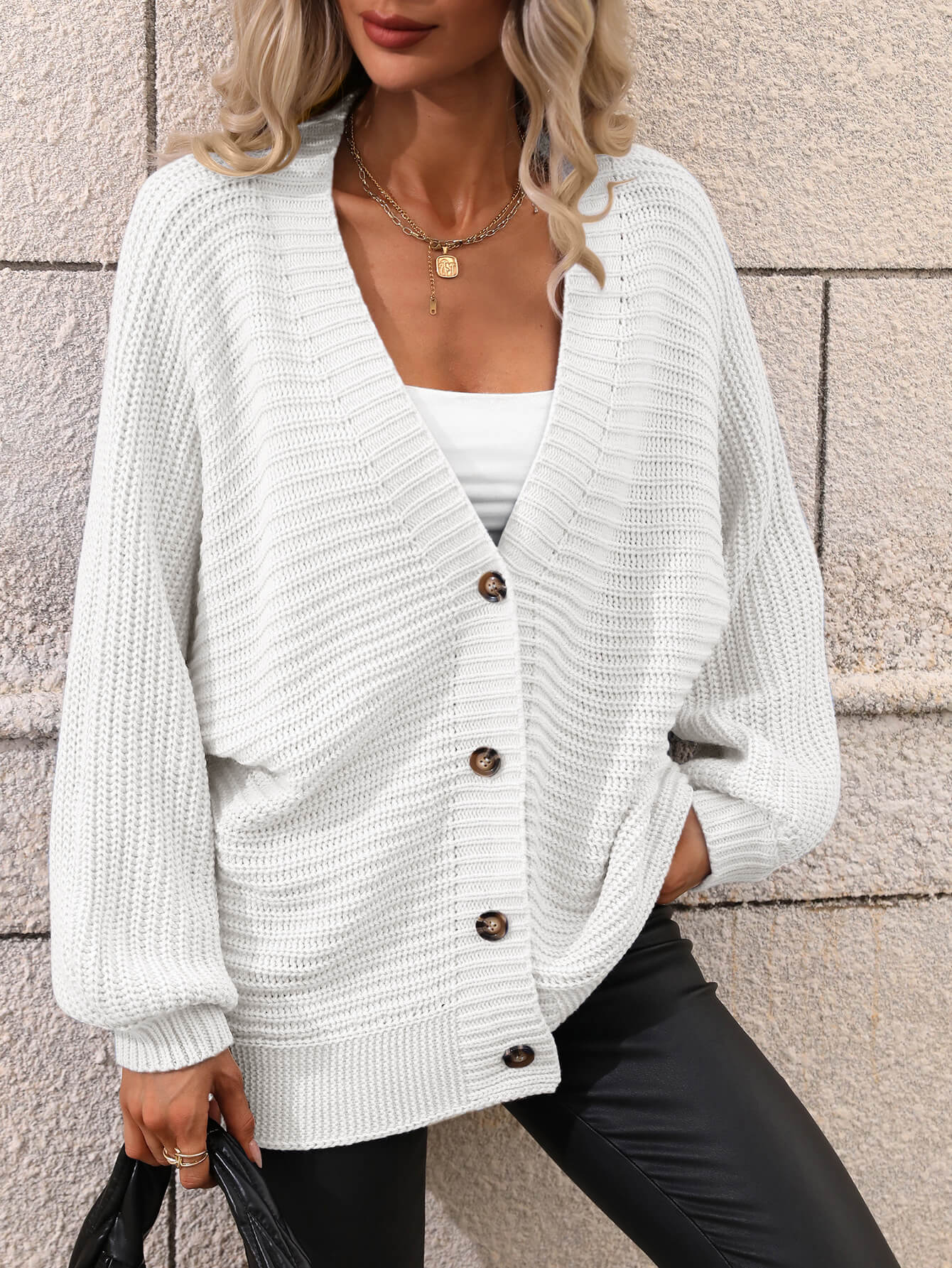 Button Down Horizontal-Ribbing Longline Cardigan  Coats & Jackets- Doll Fits
