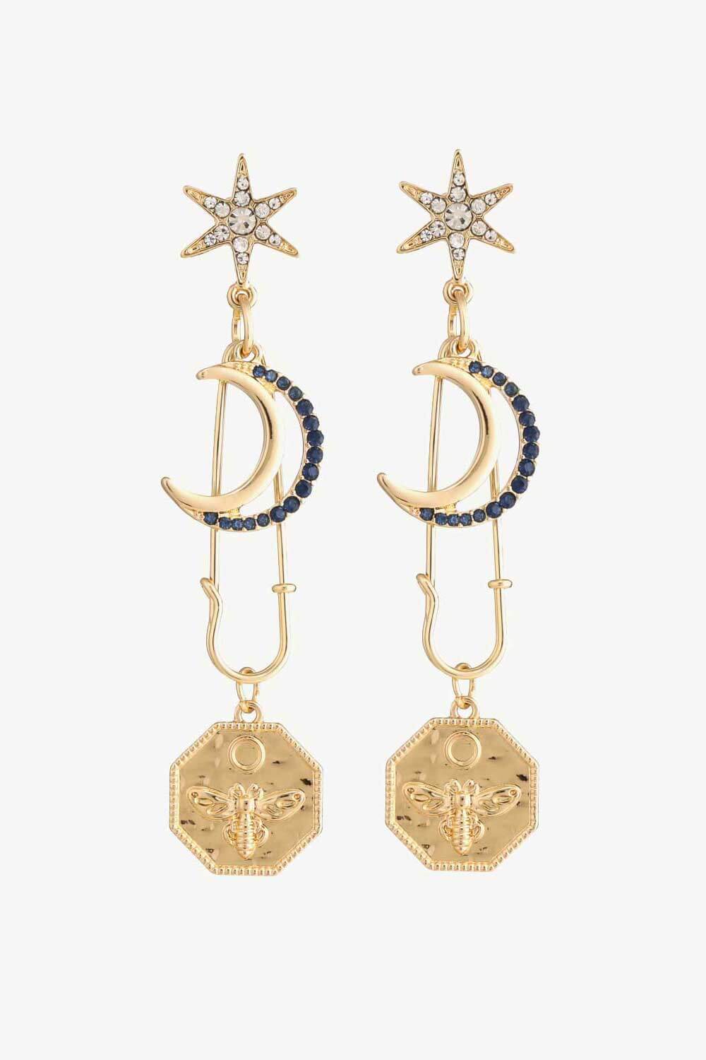 Inlaid Rhinestone Moon and Star Drop Earrings  Earrings- Doll Fits