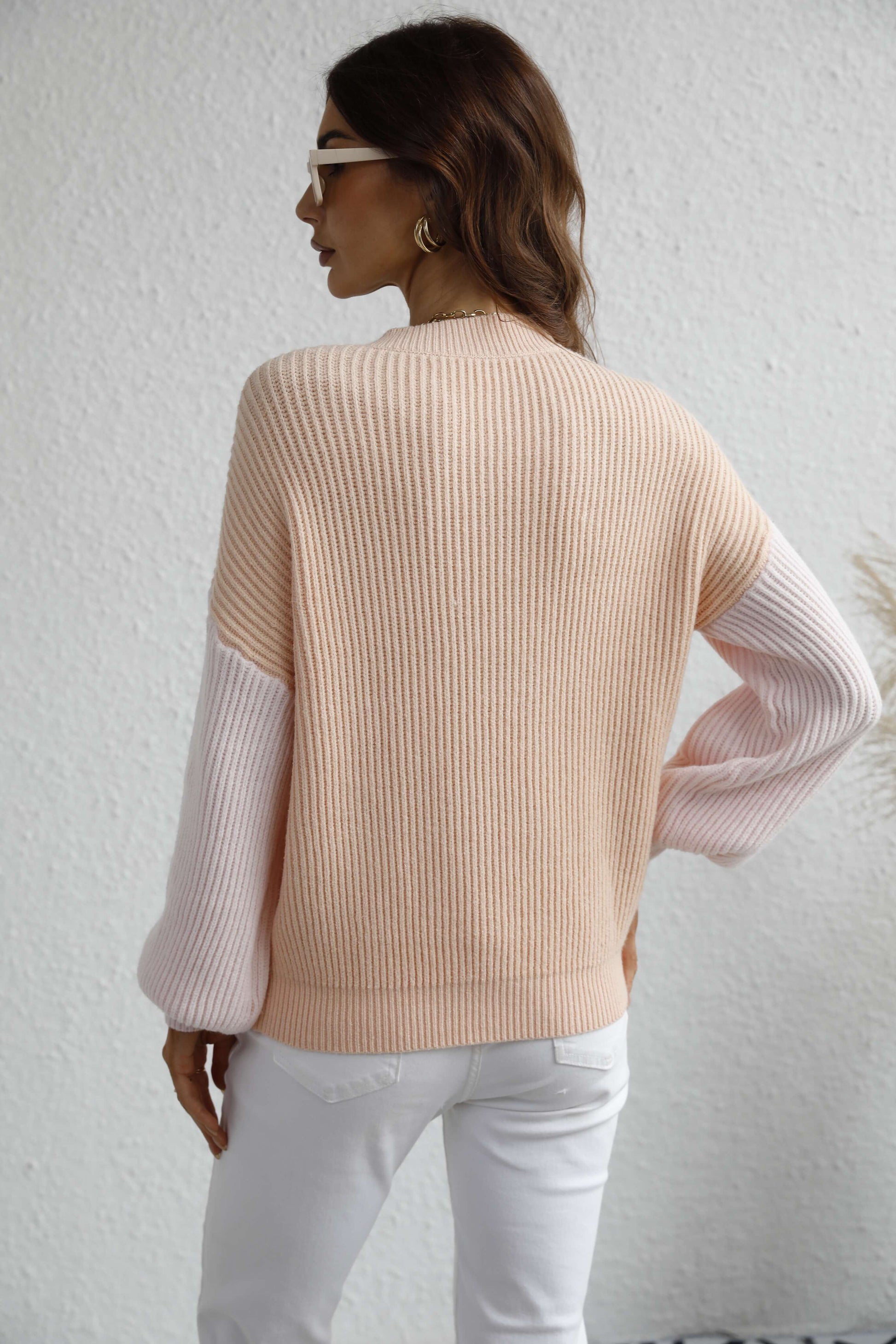 Two-Tone Rib-Knit Dropped Shoulder Sweater  Shirts & Tops- Doll Fits