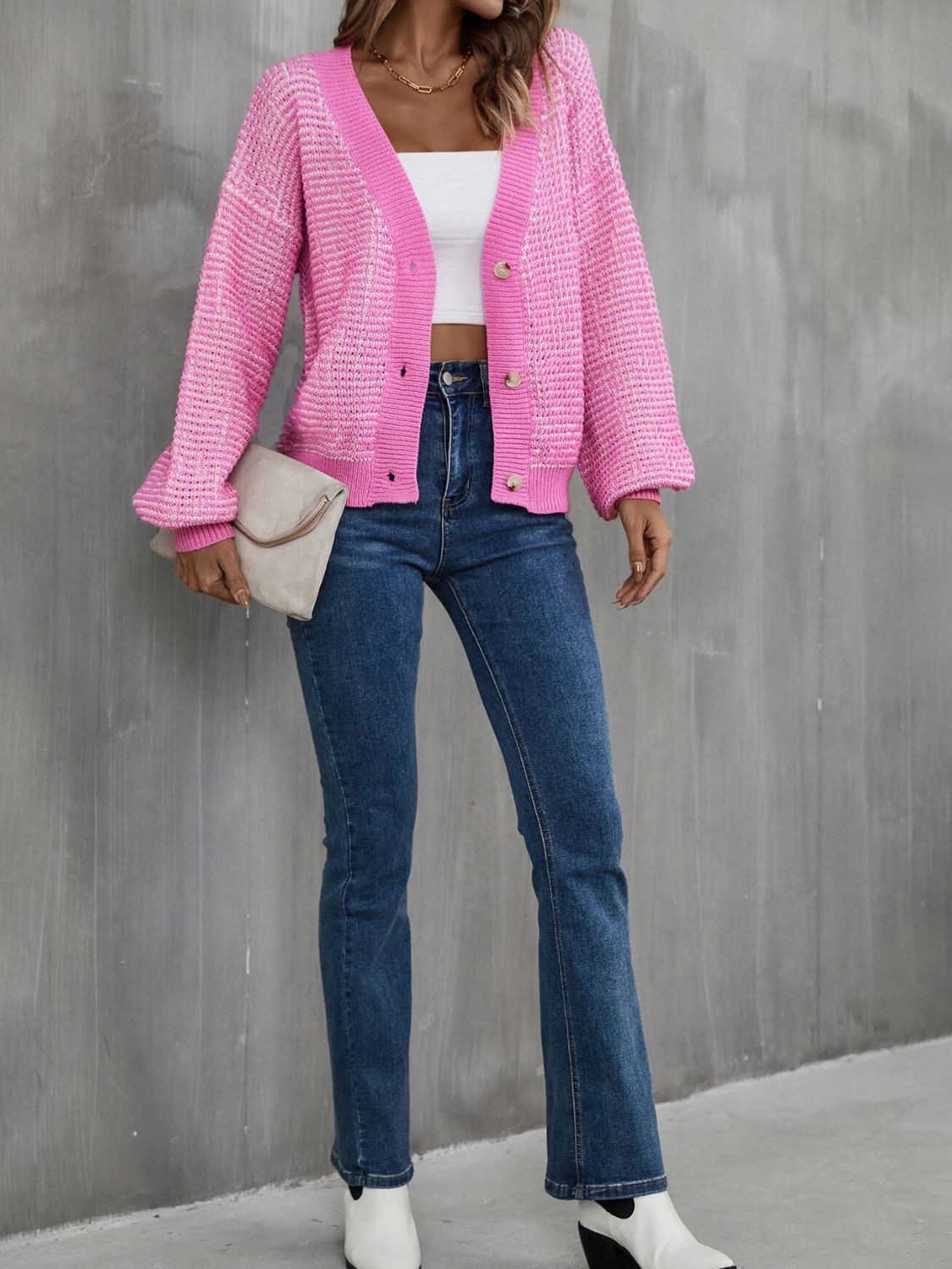 Heathered Lantern Sleeve Cardigan  Shirts & Tops- Doll Fits