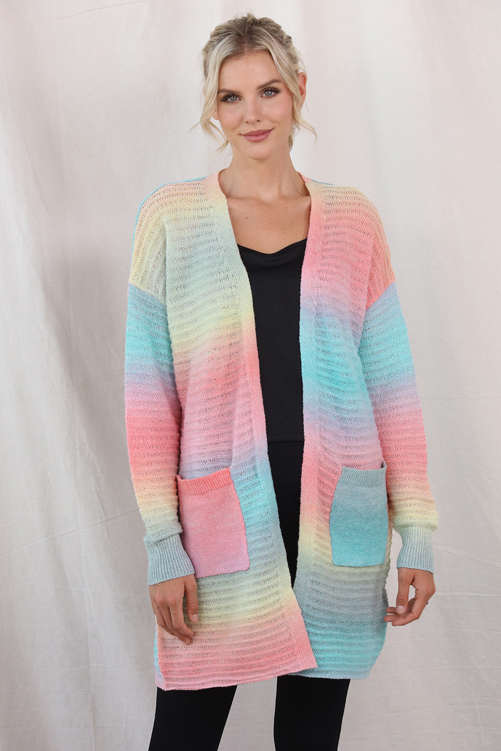 Gradient Dropped Shoulder Longline Cardigan  - Doll Fits