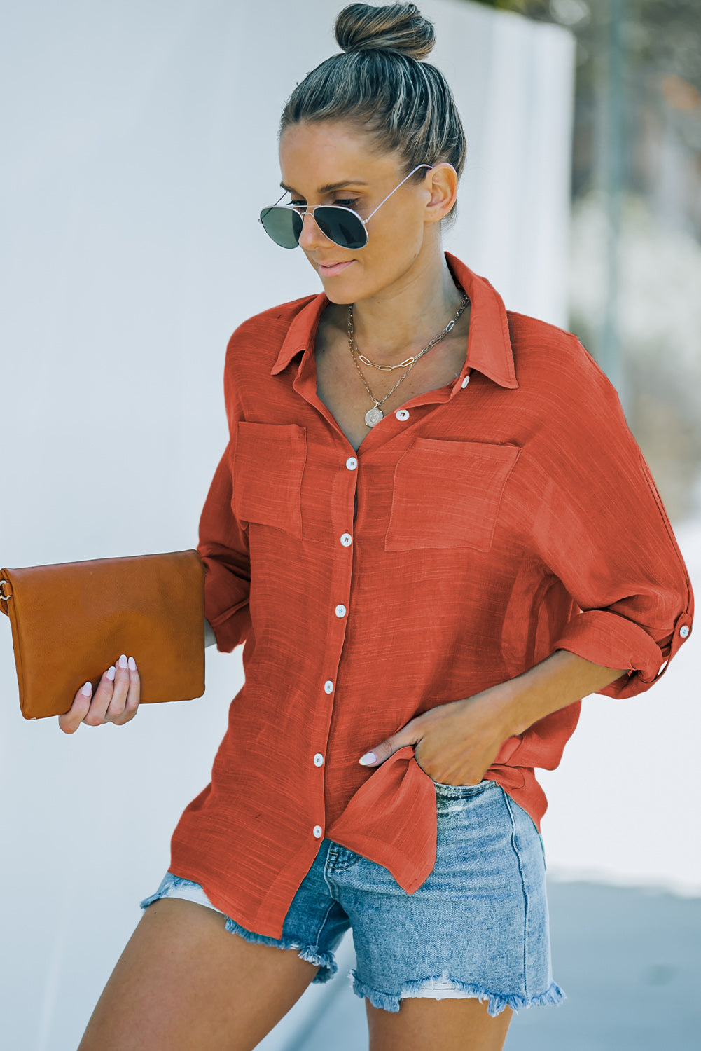 Button-Up Shirt with Breast Pockets  Shirts & Tops- Doll Fits