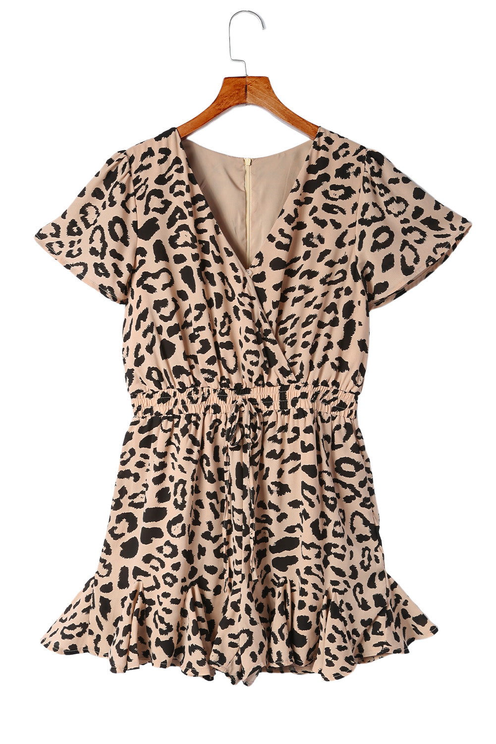 Leopard Flutter Sleeve Ruffle Hem Romper  Jumpsuits & Rompers- Doll Fits