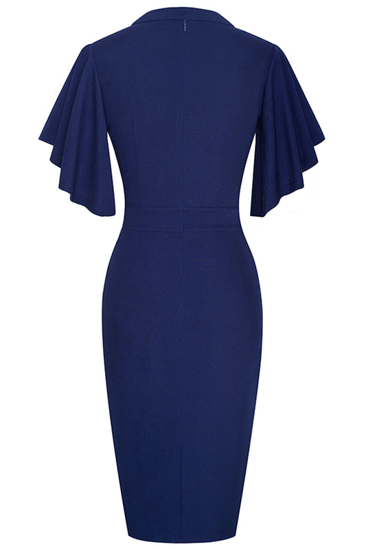 Notched Neck Flutter Sleeve Pencil Dress  Dresses- Doll Fits
