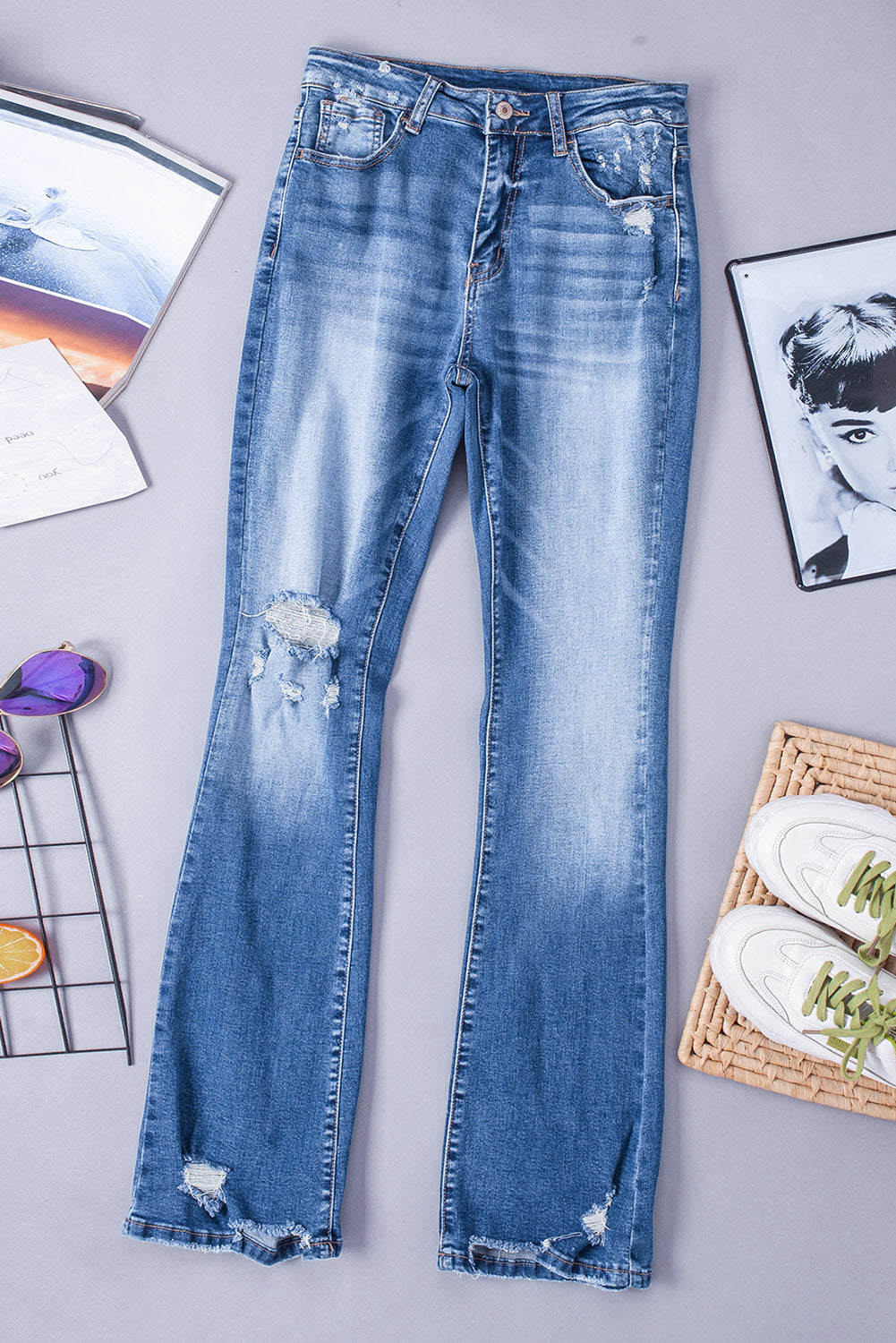 Distressed Flared Jeans with Pockets  Pants- Doll Fits