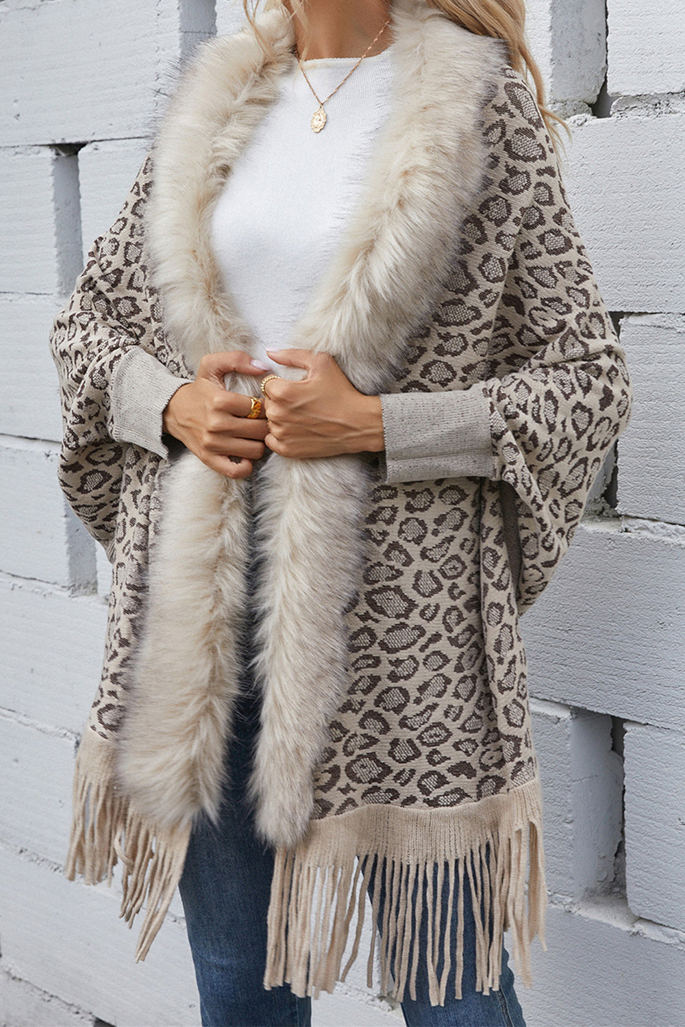 Leopard Fringe Detail Poncho  - Doll Fits