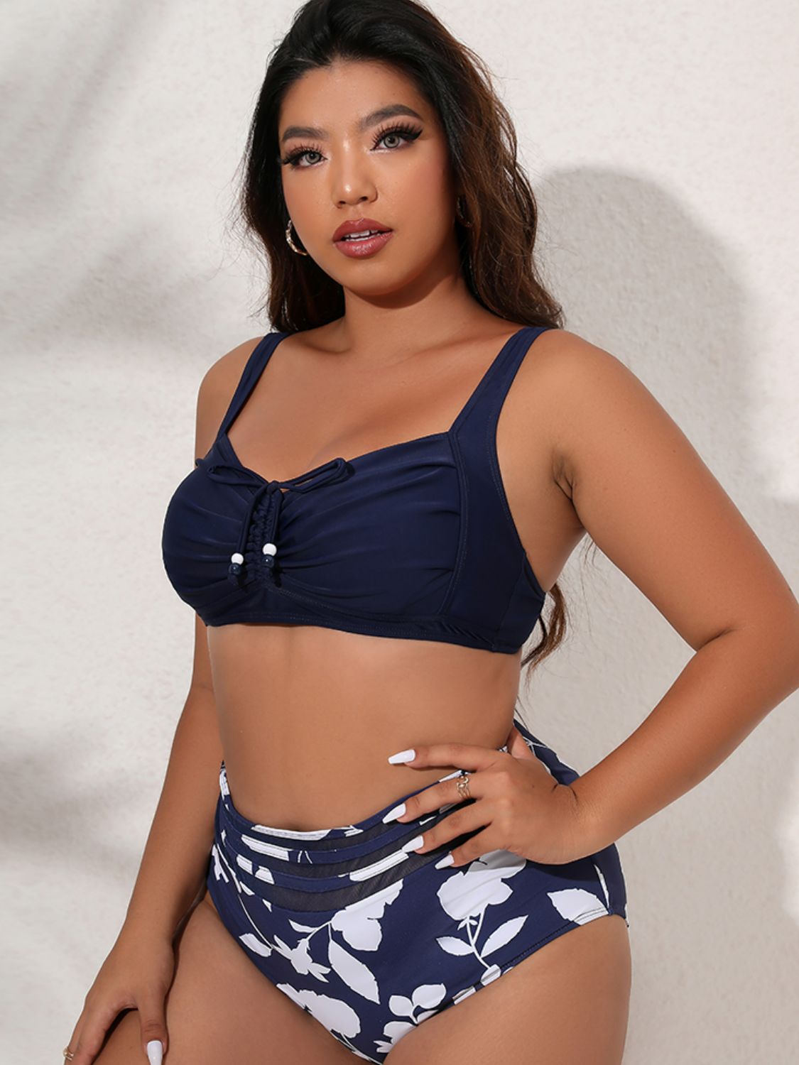 Plus Size Printed Gathered Detail Bikini Set  Swimwear- Doll Fits
