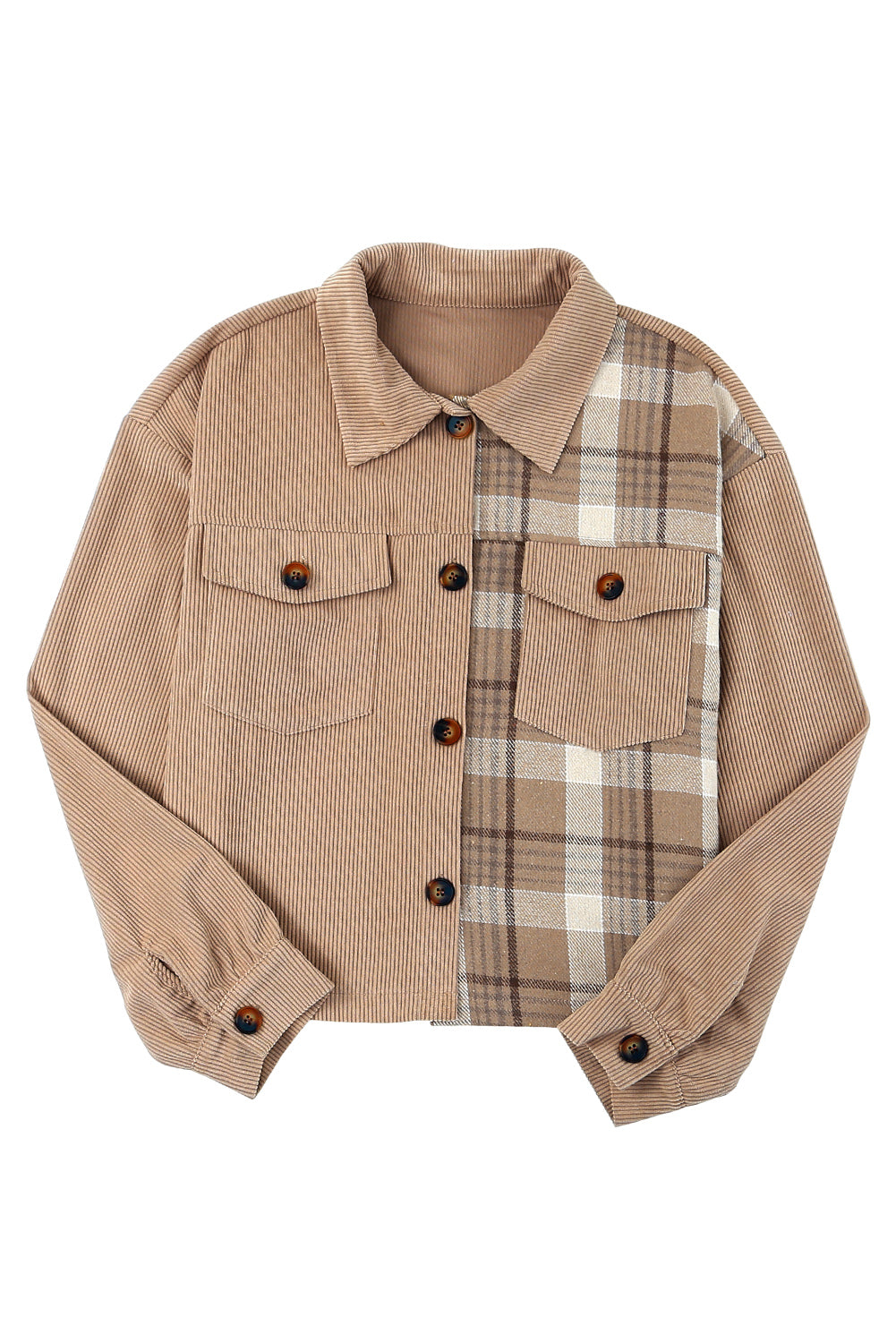 Plaid Corduroy Dropped Shoulder Jacket  Coats & Jackets- Doll Fits