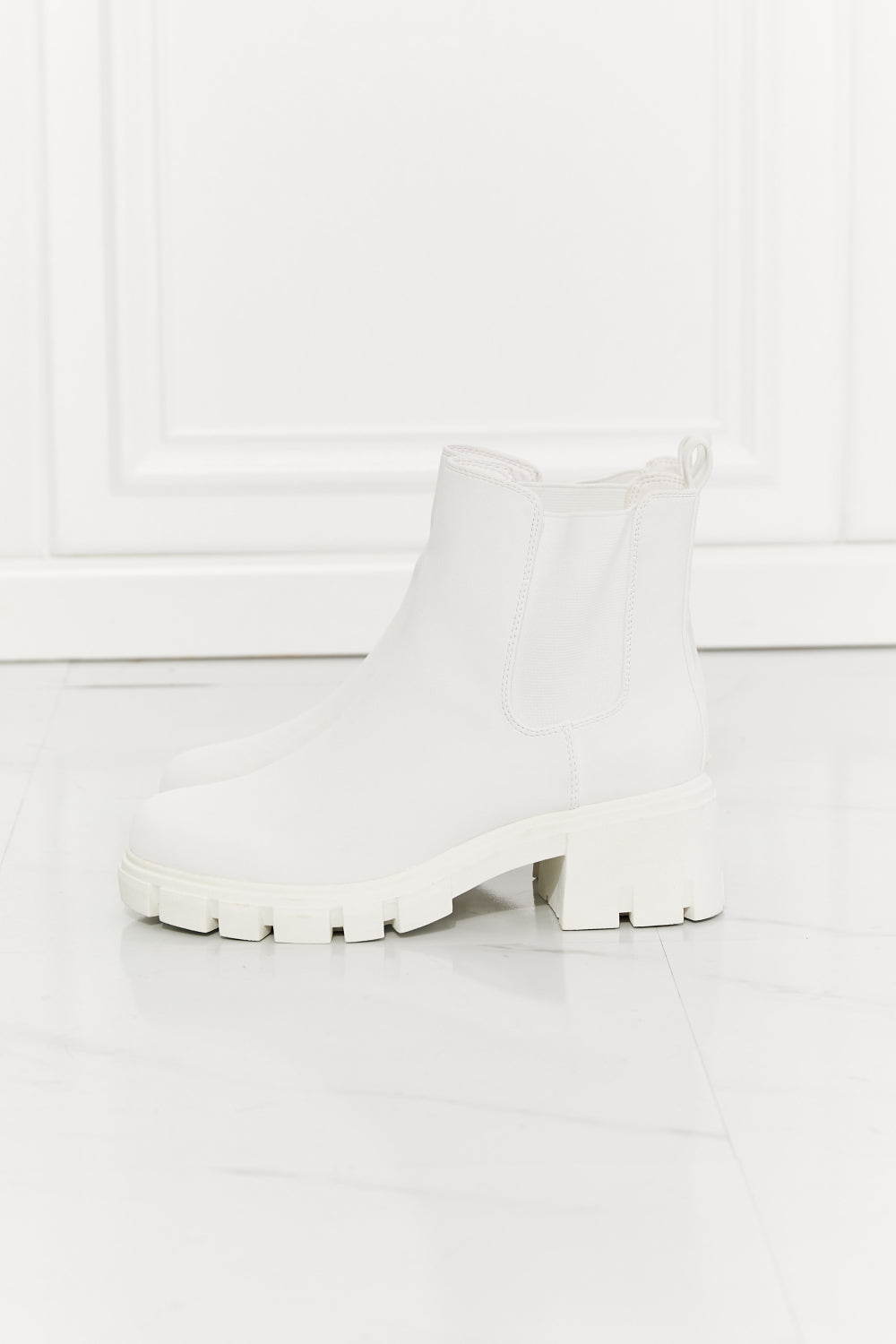 MMShoes Work For It Matte Lug Sole Chelsea Boots in White  Shoes- Doll Fits