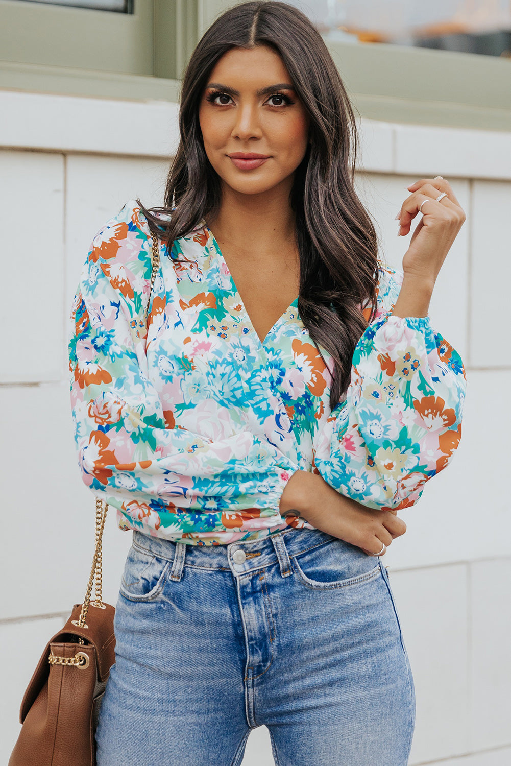 Floral Long Balloon Sleeve Blouse  Shirts & Tops- Doll Fits