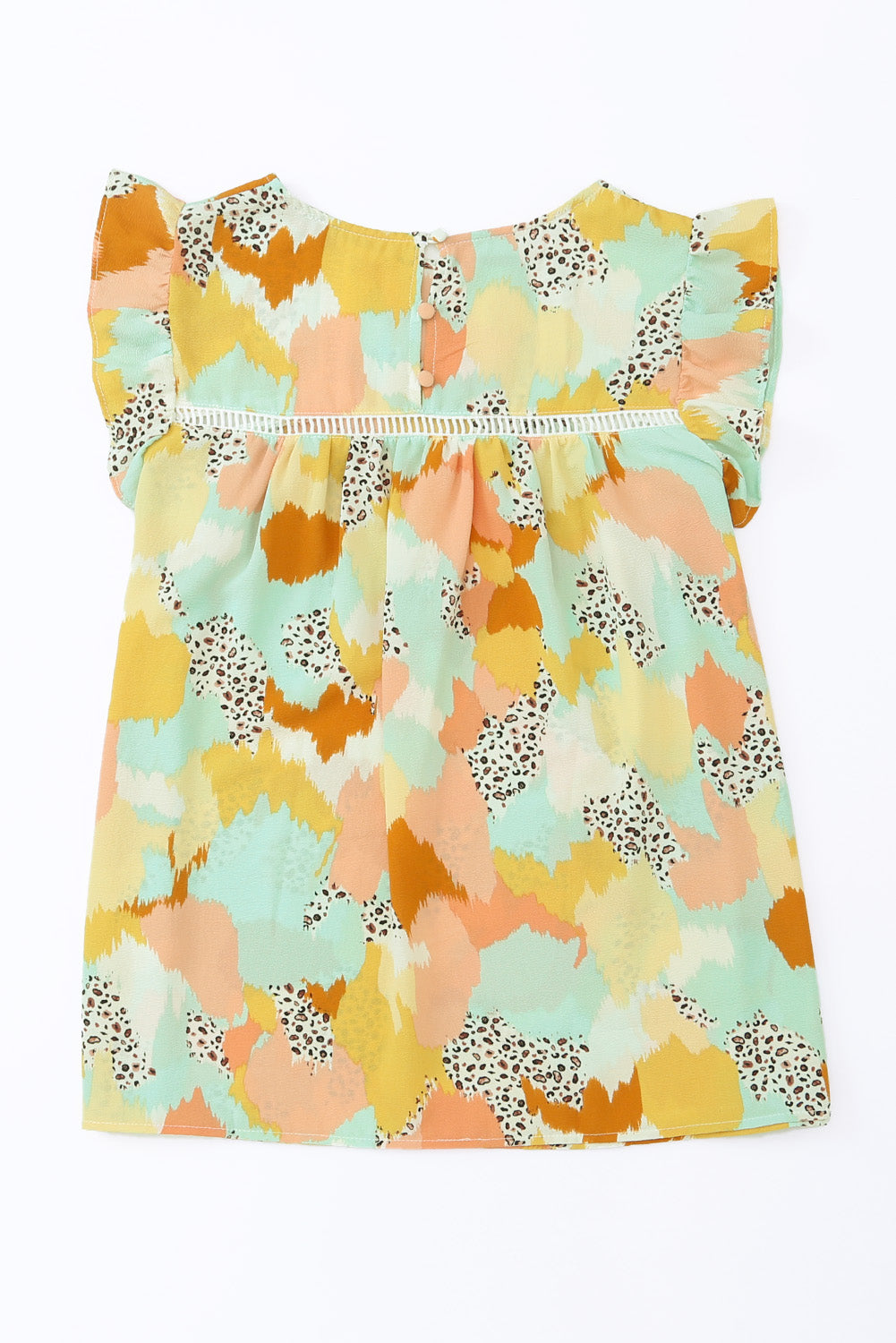 Printed Round Neck Flutter Sleeve Top  Shirts & Tops- Doll Fits
