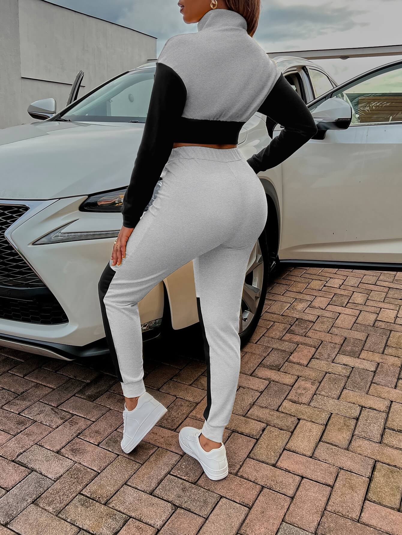 Two-Tone Collared Neck Top and Joggers Set  Outfit Sets- Doll Fits