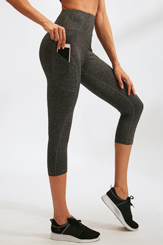 Slim Fit Wide Waistband Active Leggings with Pockets  - Doll Fits