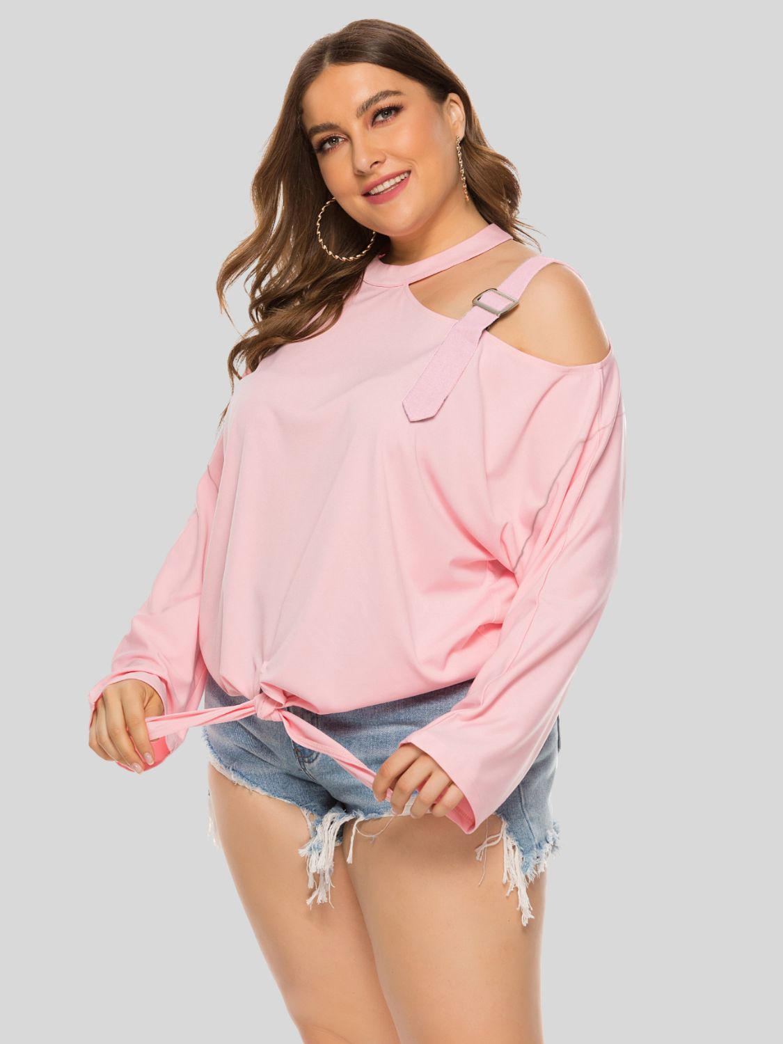 Plus Size Cold-Shoulder Tied Top  Shirts & Tops- Doll Fits