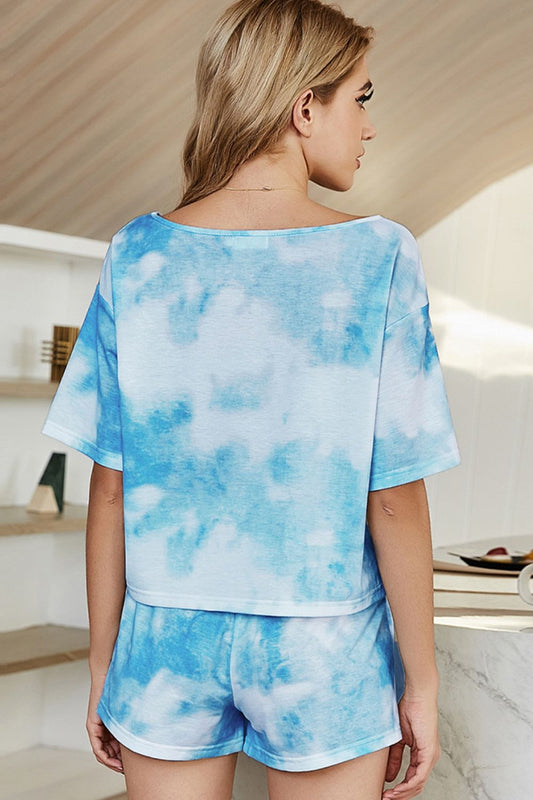 Tie-Dye Boat Neck Top and Shorts Lounge Set  Outfit Sets- Doll Fits