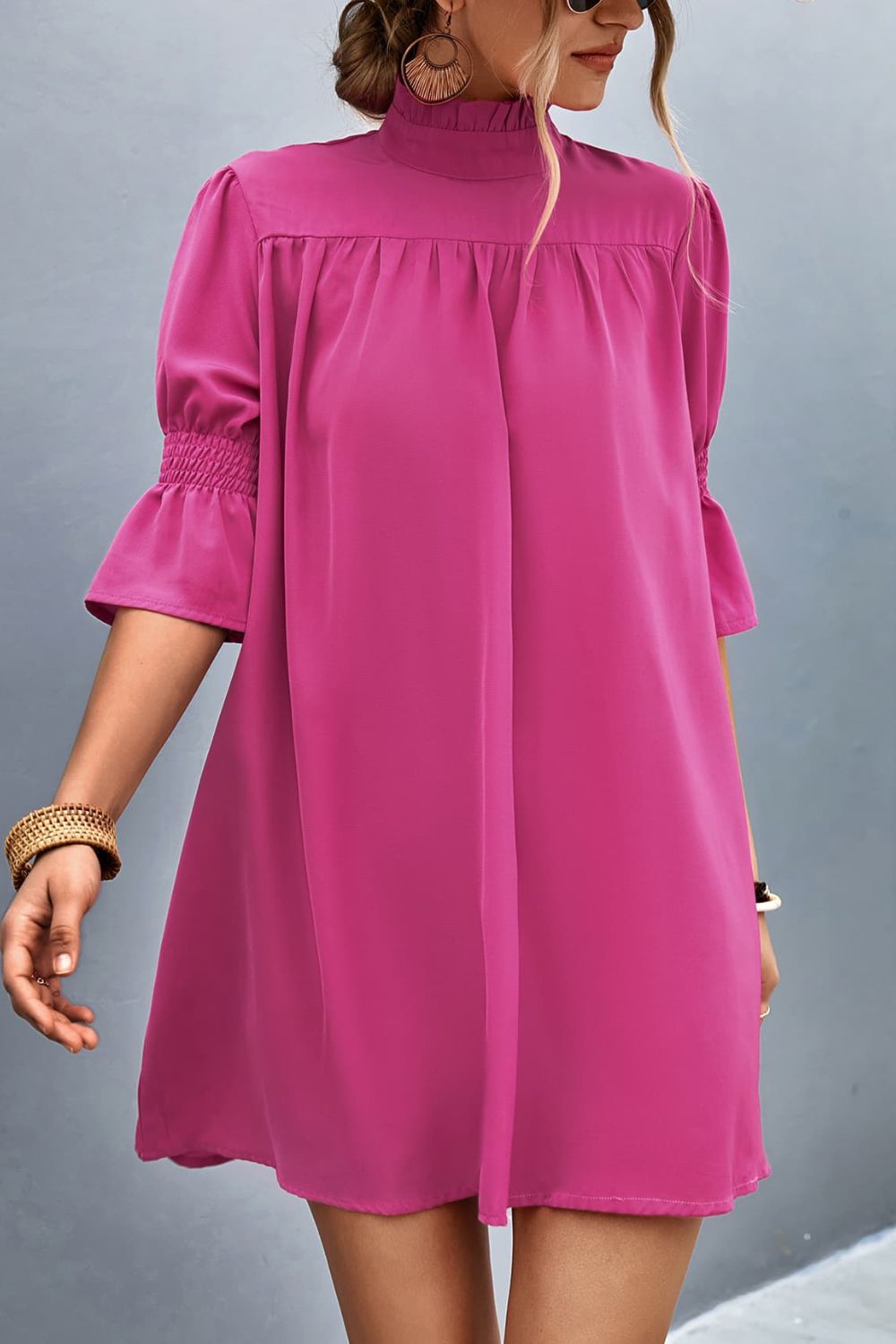Frill Neck Flounce Sleeve Dress  Dresses- Doll Fits