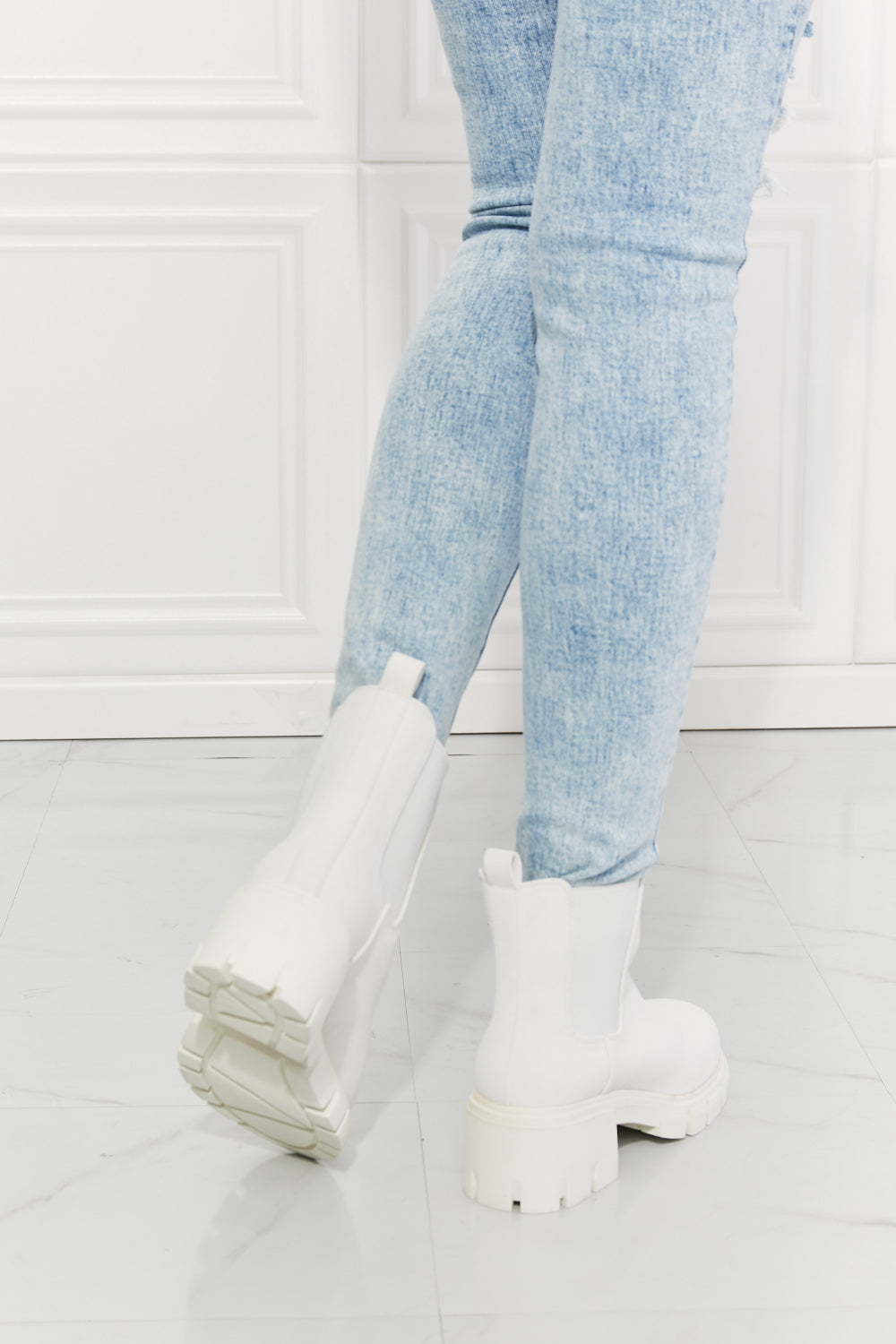 MMShoes Work For It Matte Lug Sole Chelsea Boots in White  Shoes- Doll Fits