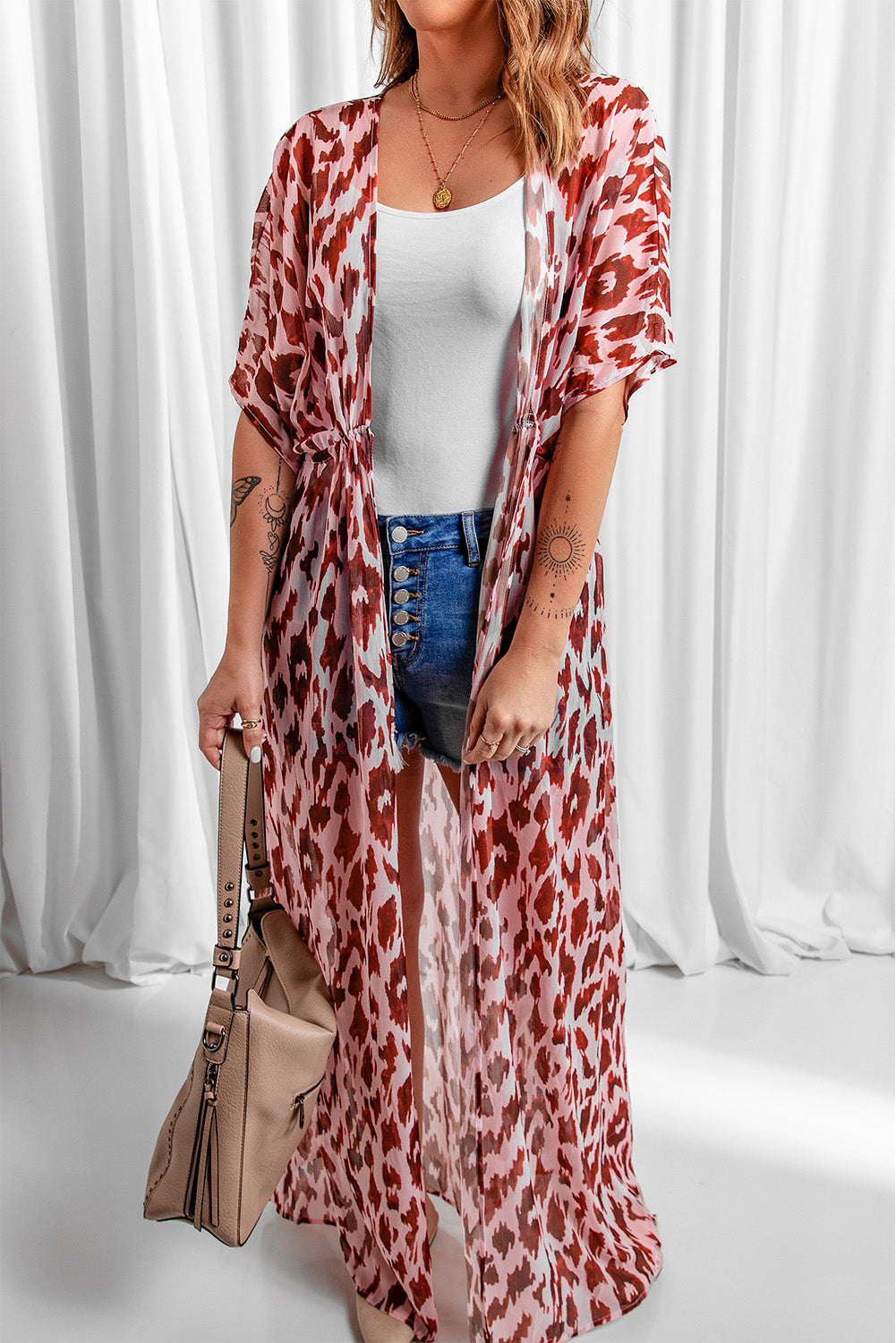 Animal Print Half Sleeve Duster Cardigan  Coats & Jackets- Doll Fits