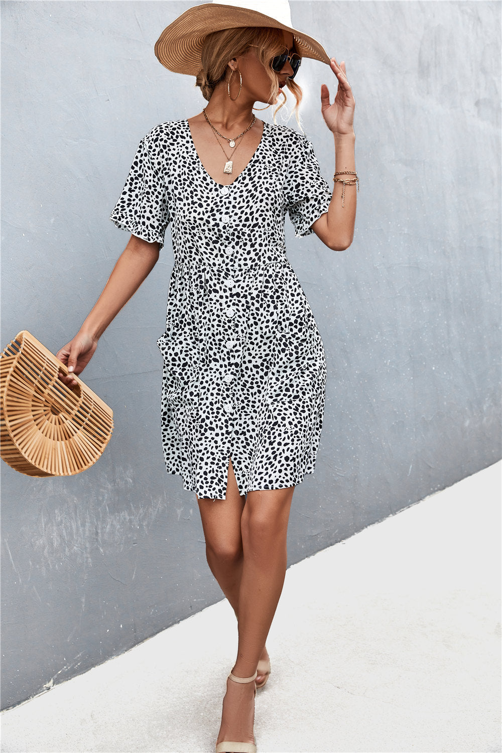 Printed Button down Pocketed Dress  Dresses- Doll Fits