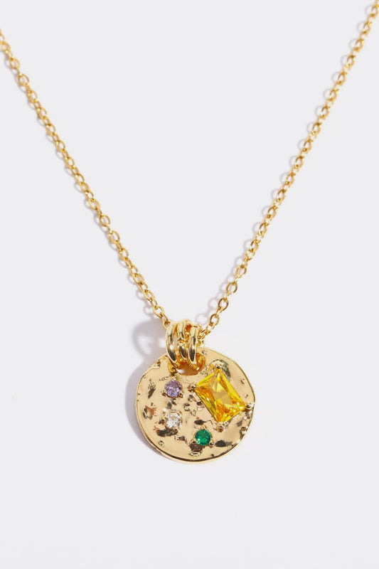 Inlaid Multicolored Zircon Round Pendant Copper Necklace  Necklaces- Doll Fits