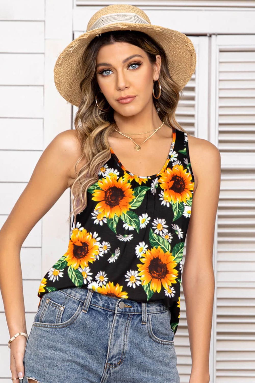 Floral Scoop Neck Tank Top  Shirts & Tops- Doll Fits