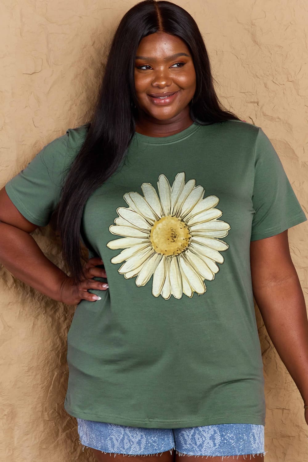 Simply Love Full Size FLOWER Graphic Cotton Tee  - Doll Fits