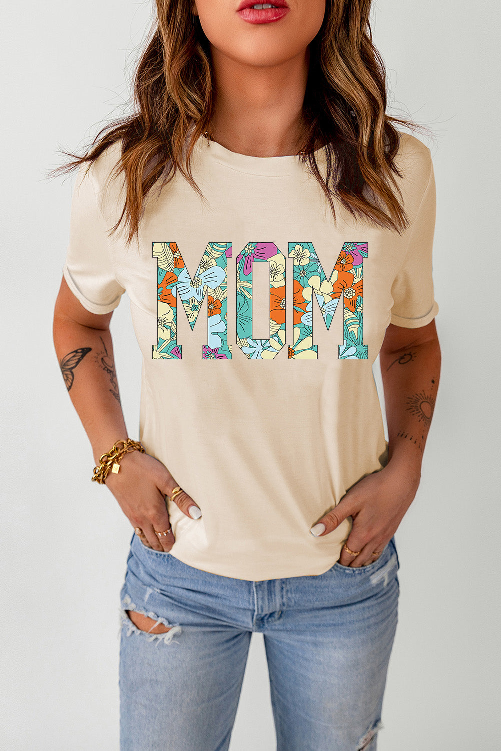 MOM Floral Graphic T-Shirt  Shirts & Tops- Doll Fits