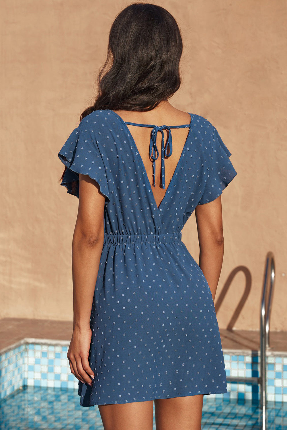 Tie Back Surplice Neck Flutter Sleeve Dress  Dresses- Doll Fits