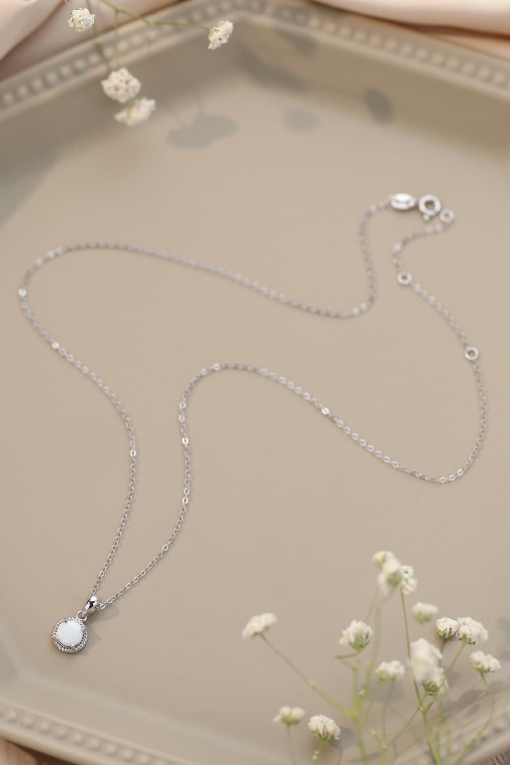 Opal Round Pendant Chain Necklace  Necklaces- Doll Fits