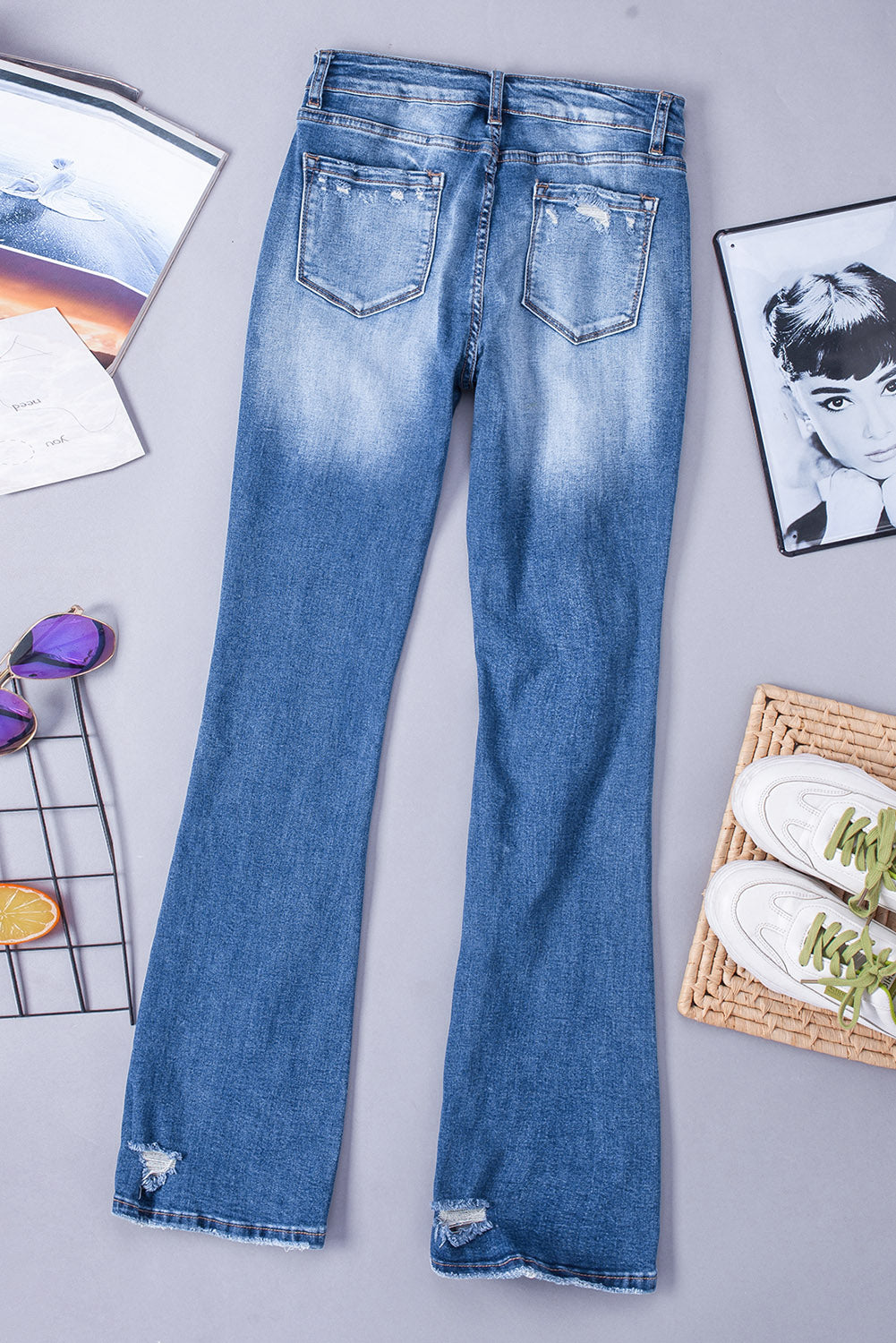 Distressed Flared Jeans with Pockets  Pants- Doll Fits