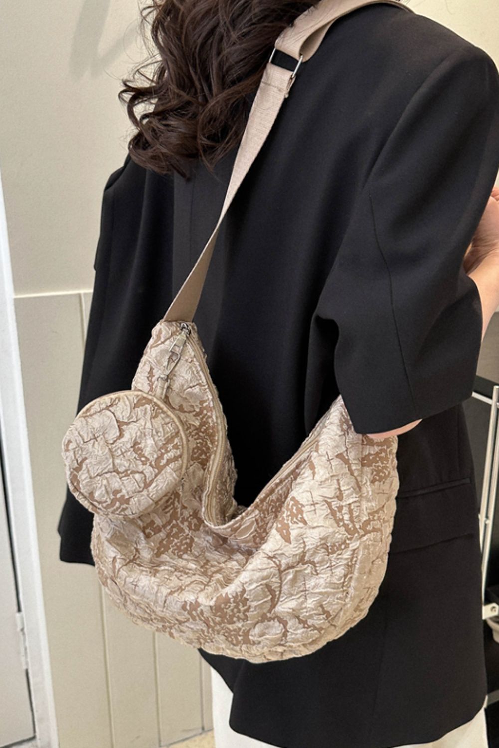 Textured Polyester Shoulder Bag  - Doll Fits