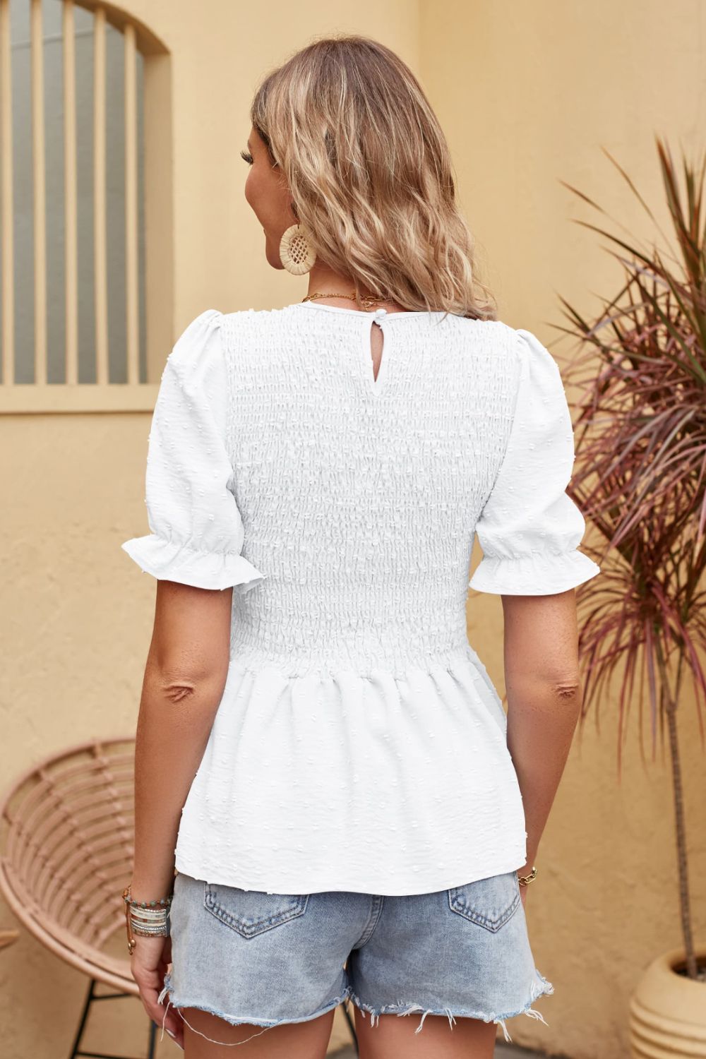 Swiss Dot Smocked Peplum Blouse  Shirts & Tops- Doll Fits