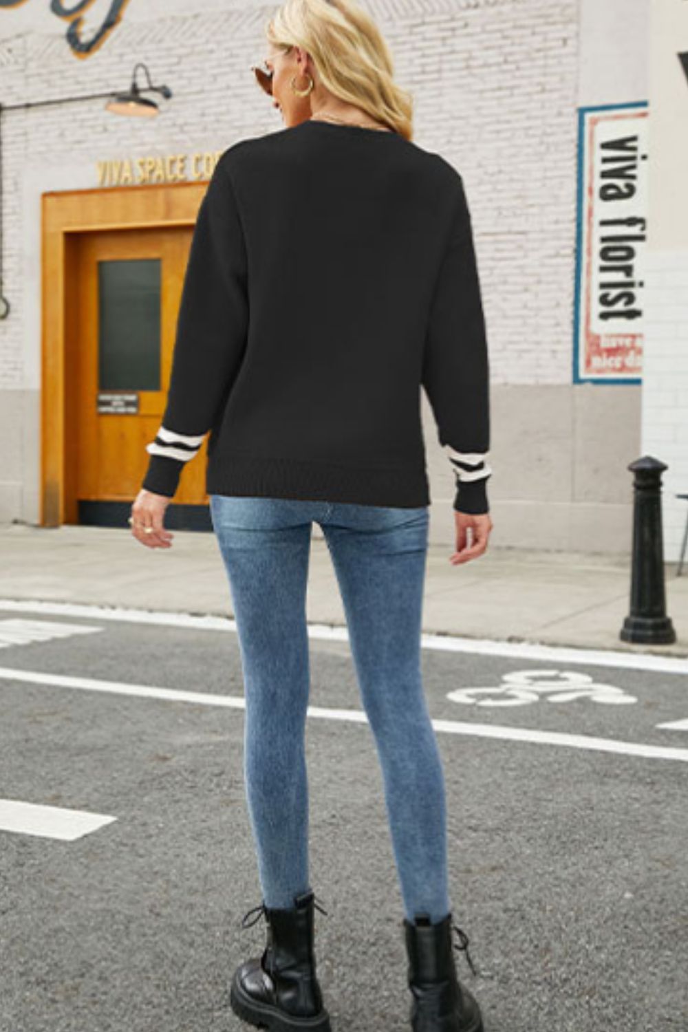 Graphic Round Neck Dropped Shoulder Sweater  Shirts & Tops- Doll Fits