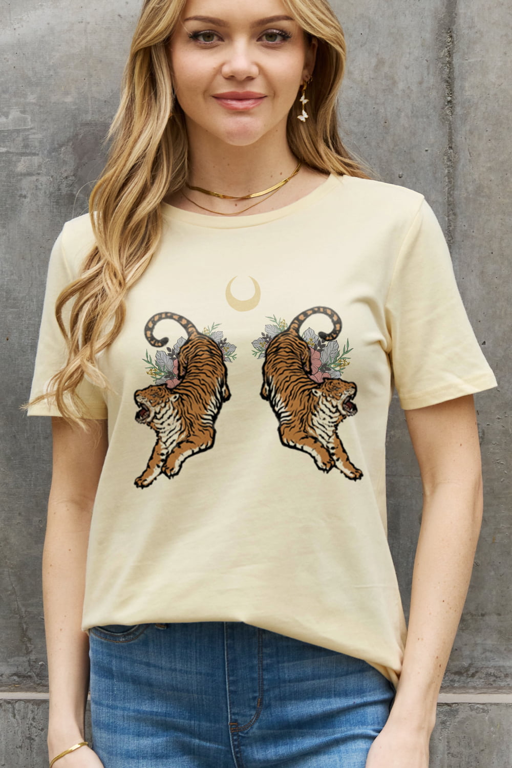 Simply Love Full Size Tiger Graphic Cotton Tee  - Doll Fits