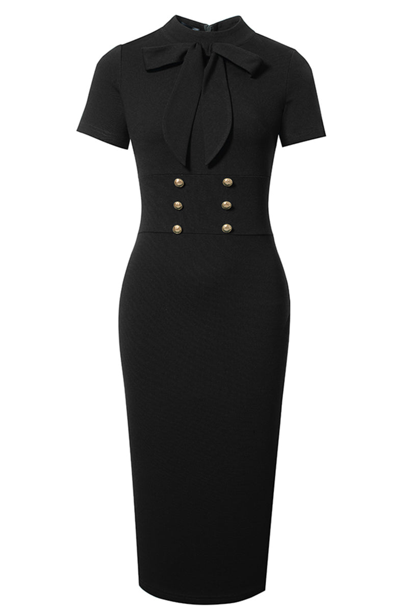 Round Neck Tie Front Short Sleeve Buttoned Dress  Dresses- Doll Fits