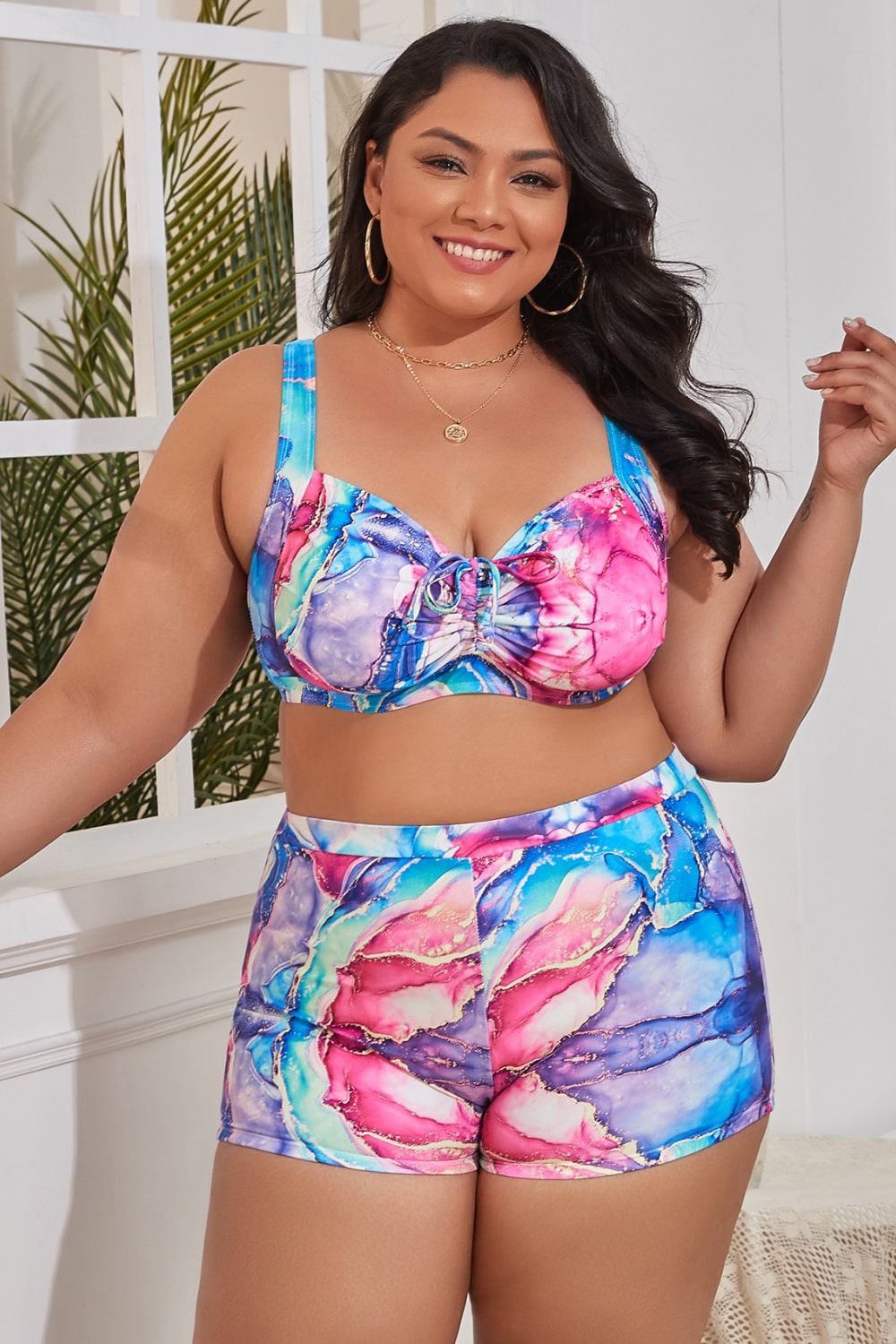 Plus Size Drawstring Detail Two-Piece Swimsuit  Swimwear- Doll Fits