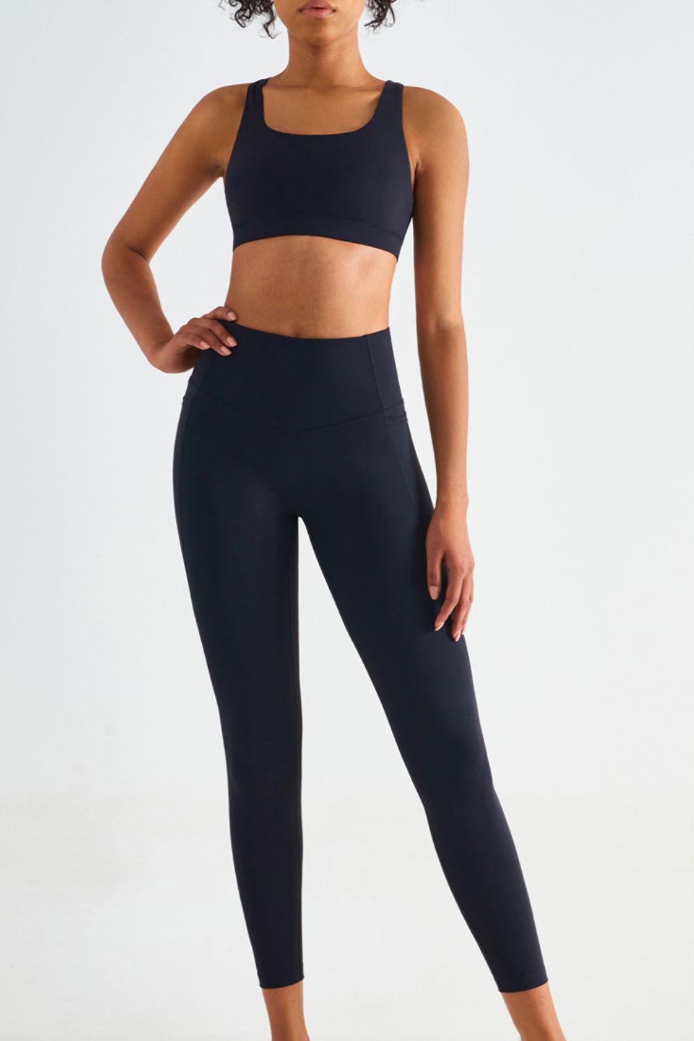 Wide Waistband Sports Leggings with Pockets  - Doll Fits
