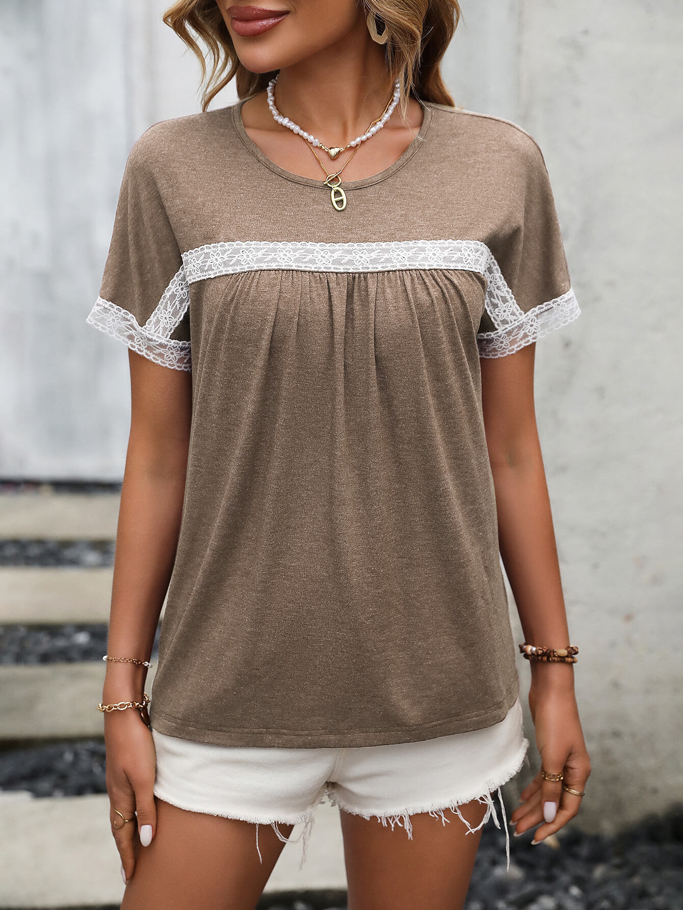 Contrast Round Neck Short Sleeve Tee  - Doll Fits