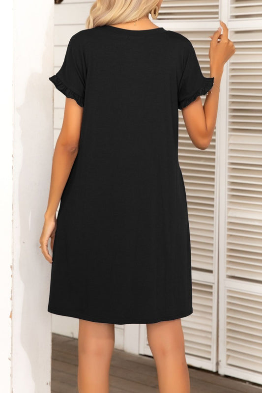 Flounce Sleeve Round Neck Dress with Pockets  Dresses- Doll Fits