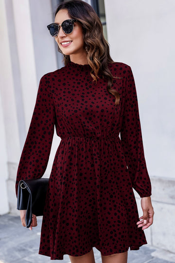 Printed Mock Neck Long Sleeve Midi Dress  Dresses- Doll Fits