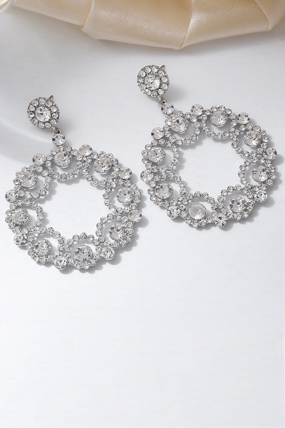 Alloy Rhinestone Round Drop Earrings  Earrings- Doll Fits
