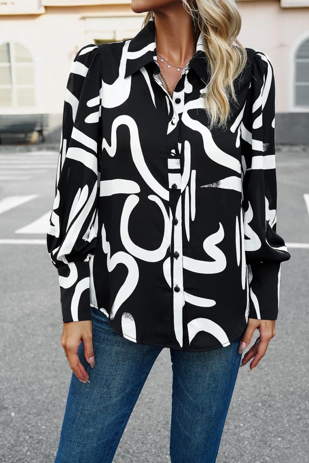 Printed Lantern Sleeve Shirt  - Doll Fits