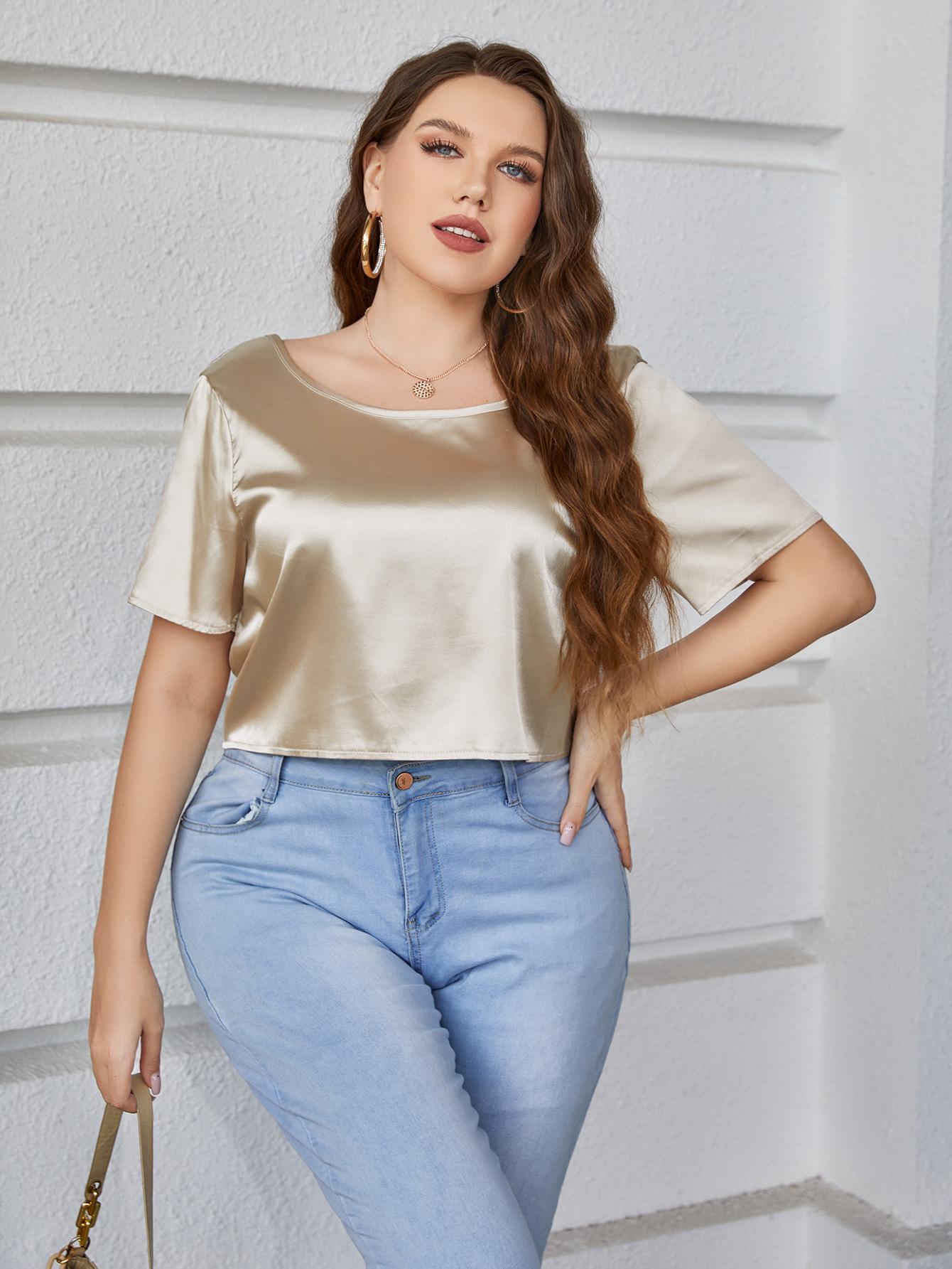 Plus Size Short Sleeve Tie Back Blouse  Shirts & Tops- Doll Fits
