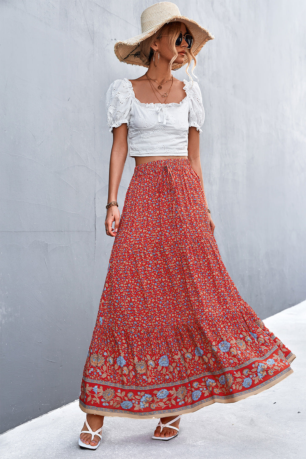 Floral Tied Maxi Skirt  Skirts- Doll Fits